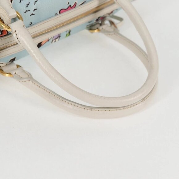 PRADA Hand Bag Canvas 2way Light Blue Gold Auth - Picture 10 of 15